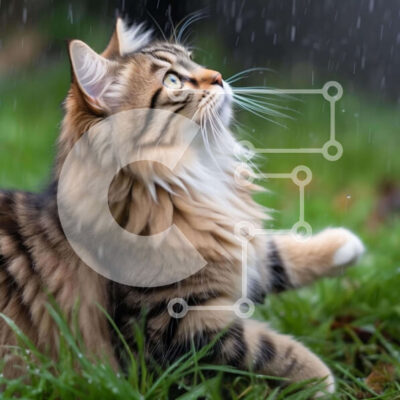 Intra Συλλεκτικό Ξύλινο Παζλ Plywood 4mm - Γάτα που παίζει στη βροχή σε χλοοτάπητα Σε Ξύλινο Κουτί - Διαστάσεις: 10x10 cm – 25 κομμάτια - Image 1