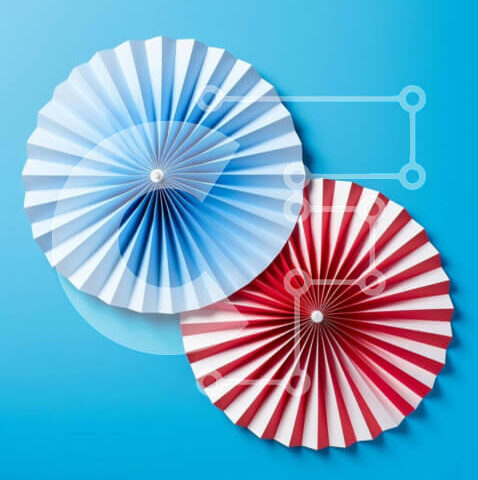 Intra Συλλεκτικό Ξύλινο Παζλ Plywood  4mm - Κόκκινοι, λευκοί και μπλε ανεμιστήρες χαρτιού Σε Ξύλινο Κουτί - Διαστάσεις Puzzle: 10x10 cm – 25 κομμάτια - Image 1