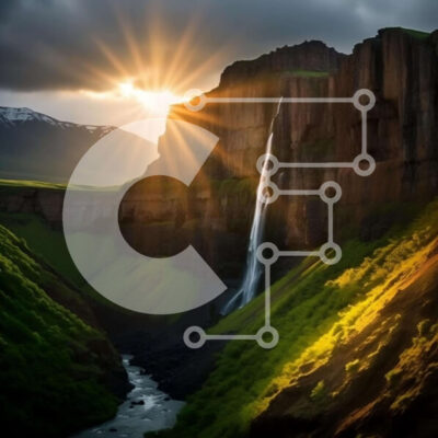 Intra Συλλεκτικό Ξύλινο Παζλ Plywood 4mm - Γαλήνιος καταρράκτης στα βουνά στο ηλιοβασίλεμα Σε Ξύλινο Κουτί - Διαστάσεις: 10x10 cm – 25 κομμάτια - Image 1