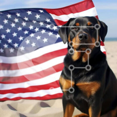 Intra Συλλεκτικό Ξύλινο Παζλ Plywood  4mm - Σκυλί με αμερικανική σημαία στην παραλία Σε Ξύλινο Κουτί - Διαστάσεις: 10x10 cm – 25 κομμάτια - Image 1