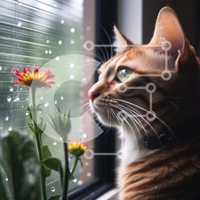 Intra Συλλεκτικό Ξύλινο Παζλ Plywood  4mm - Γάτα στο περβάζι παραθύρου που παρακολουθεί το λουλούδι Σε Ξύλινο Κουτί - Διαστάσεις: 10x10 cm – 25 κομμάτια - Image 1