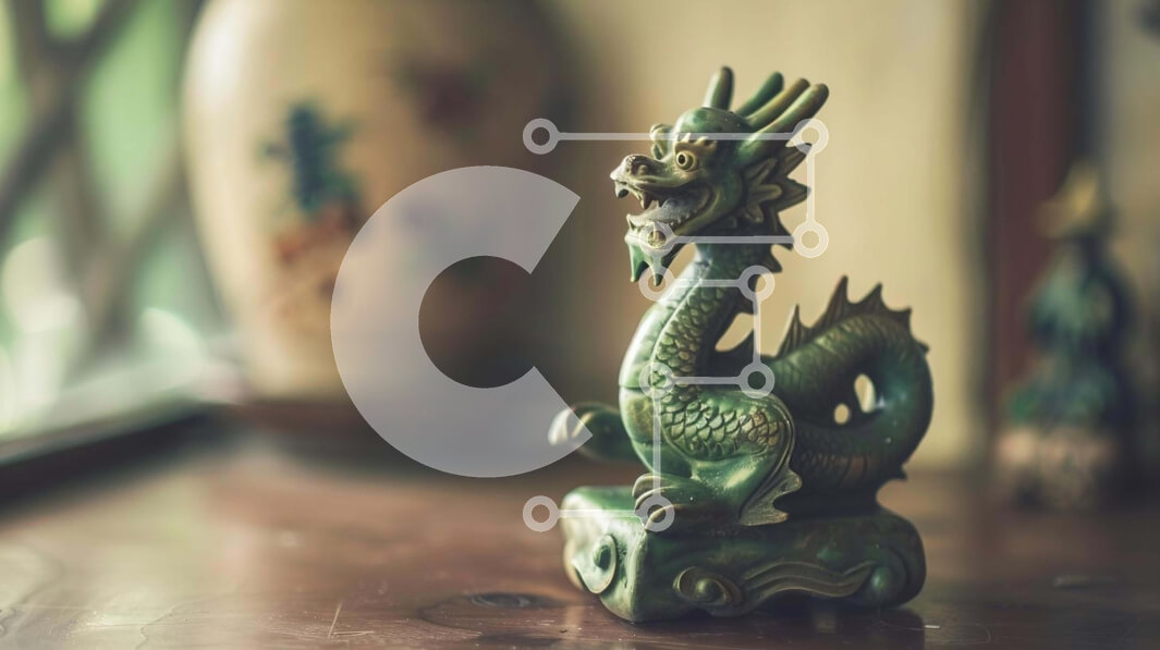 Intra Συλλεκτικό Ξύλινο Παζλ Plywood  4mm - Ειδώλιο πράσινου δράκου σε ανατολίτικο βάζο Σε Ξύλινο Κουτί - Διαστάσεις: 10x10 cm – 25 κομμάτια