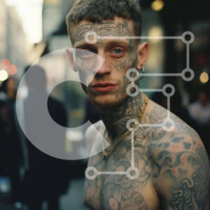 Intra Συλλεκτικό Ξύλινο Παζλ Plywood  4mm - Άνδρας με τατουάζ και κοσμήματα Σε Ξύλινο Κουτί - Διαστάσεις Puzzle: 10x10 cm – 25 κομμάτια