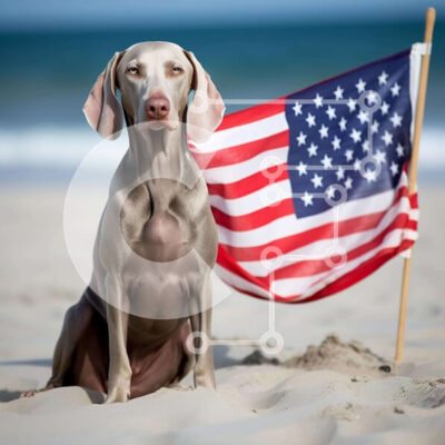 Intra Συλλεκτικό Ξύλινο Παζλ Plywood  4mm - Σκύλος που κάθεται στην παραλία με την αμερικανική σημαία Σε Ξύλινο Κουτί - Διαστάσεις: 10x10 cm – 25 κομμάτια - Image 1