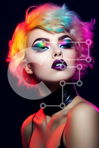 Intra Συλλεκτικό Ξύλινο Παζλ Plywood  4mm - Κομψή γυναίκα με πολύχρωμα μαλλιά και μακιγιάζ Σε Ξύλινο Κουτί - Διαστάσεις Puzzle: 10x10 cm – 25 κομμάτια