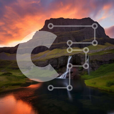 Intra Συλλεκτικό Ξύλινο Παζλ Plywood  4mm - Βουνό και καταρράκτης στο ηλιοβασίλεμα Σε Ξύλινο Κουτί - Διαστάσεις: 10x10 cm – 25 κομμάτια - Image 1