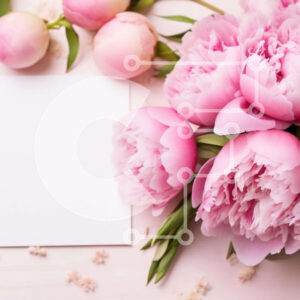 Intra Συλλεκτικό Ξύλινο Παζλ Plywood  4mm - Μπουκέτο ροζ παιώνιες με κενή κάρτα Σε Ξύλινο Κουτί - Διαστάσεις Puzzle: 10x10 cm – 25 κομμάτια