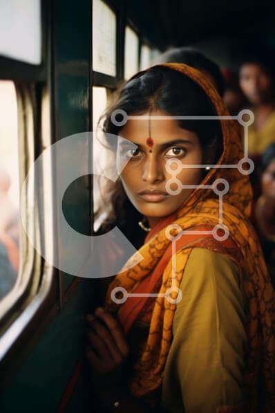 Intra Συλλεκτικό Ξύλινο Παζλ Plywood  4mm - Νεαρή γυναίκα στο τρένο που κοιτάζει έξω από το παράθυρο Σε Ξύλινο Κουτί - Διαστάσεις Puzzle: 10x10 cm – 25 κομμάτια