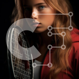 Intra Συλλεκτικό Ξύλινο Παζλ Plywood  4mm - Νεαρή γυναίκα με πορτοκαλί ρακέτα τένις Σε Ξύλινο Κουτί - Διαστάσεις Puzzle: 10x10 cm – 25 κομμάτια