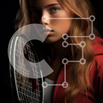 Intra Συλλεκτικό Ξύλινο Παζλ Plywood  4mm - Νεαρή γυναίκα με πορτοκαλί ρακέτα τένις Σε Ξύλινο Κουτί - Διαστάσεις Puzzle: 10x10 cm – 25 κομμάτια - Image 1