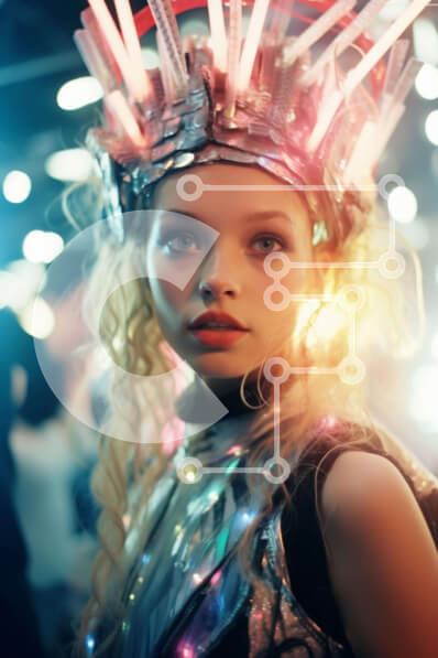 Intra Συλλεκτικό Ξύλινο Παζλ Plywood  4mm - Νεαρή γυναίκα με περίτεχνο κεφαλό LED Σε Ξύλινο Κουτί - Διαστάσεις Puzzle: 10x10 cm – 25 κομμάτια