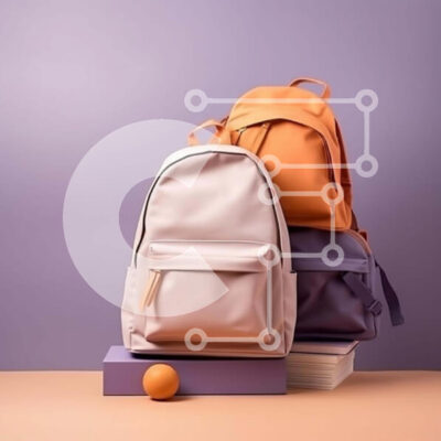 Intra Συλλεκτικό Ξύλινο Παζλ Plywood  4mm - Έννοια σχολικής ζωής: Τρία στοιβαγμένα σακίδια πλάτης με πορτοκαλί μπάλα Σε Ξύλινο Κουτί - Διαστάσεις: 10x10 cm – 25 κομμάτια - Image 1