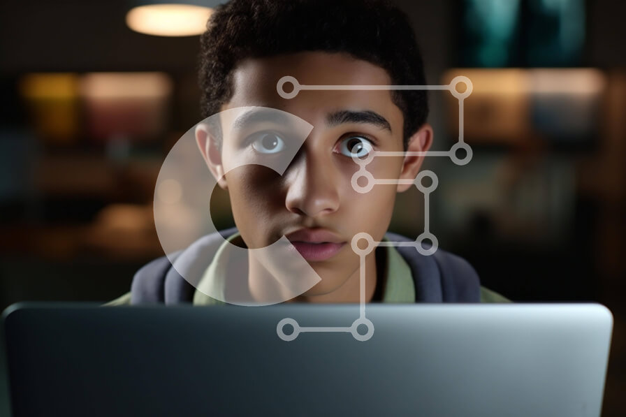 Intra Συλλεκτικό Ξύλινο Παζλ Plywood  4mm - Έκπληκτο αγόρι με οθόνη φορητού υπολογιστή Σε Ξύλινο Κουτί - Διαστάσεις Puzzle: 10x10 cm – 25 κομμάτια