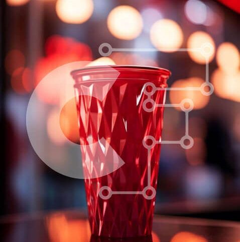 Intra Συλλεκτικό Ξύλινο Παζλ Plywood  4mm - Κόκκινο πλαστικό κύπελλο στο τραπέζι Σε Ξύλινο Κουτί - Διαστάσεις: 10x10 cm – 25 κομμάτια - Image 1