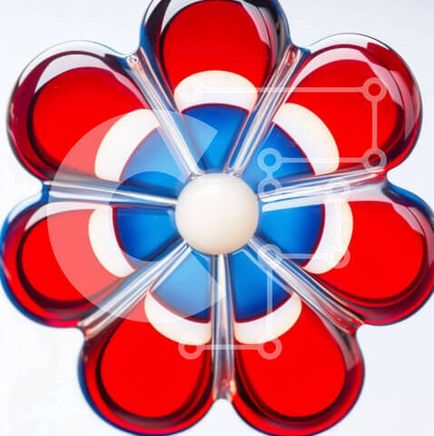 Intra Συλλεκτικό Ξύλινο Παζλ Plywood  4mm - Χειροποίητο Γυάλινο Λουλούδι - Διακοσμητικό Κόκκινο, Λευκό και Μπλε Floral Art Σε Ξύλινο Κουτί - Διαστάσεις: 10x10 cm – 25 κομμάτια - Image 1