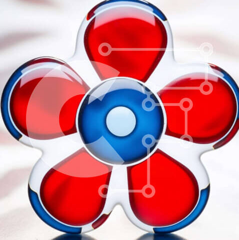 Intra Συλλεκτικό Ξύλινο Παζλ Plywood  4mm - Κόκκινο, λευκό και μπλε αντικείμενο σε σχήμα λουλουδιού με σημαίες Σε Ξύλινο Κουτί - Διαστάσεις: 10x10 cm – 25 κομμάτια - Image 1