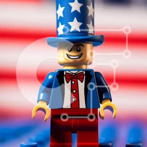 Intra Συλλεκτικό Ξύλινο Παζλ Plywood  4mm - Φιγούρα Lego που γιορτάζει με στολή αμερικανικής σημαίας Σε Ξύλινο Κουτί - Διαστάσεις Puzzle: 10x10 cm – 25 κομμάτια