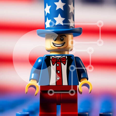 Intra Συλλεκτικό Ξύλινο Παζλ Plywood 4mm - Φιγούρα Lego που γιορτάζει με στολή αμερικανικής σημαίας Σε Ξύλινο Κουτί - Διαστάσεις Puzzle: 10x10 cm – 25 κομμάτια - Image 1