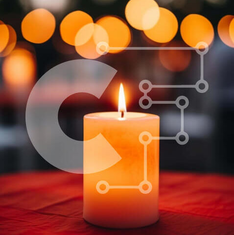 Intra Συλλεκτικό Ξύλινο Παζλ Plywood  4mm - Μονό αναμμένο κερί σε πορτοκαλί τραπεζομάντιλο Σε Ξύλινο Κουτί - Διαστάσεις: 10x10 cm – 25 κομμάτια - Image 1