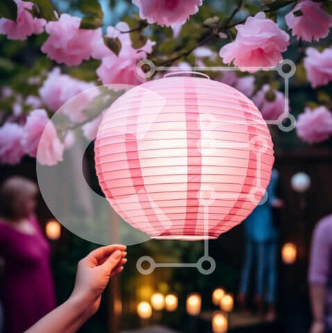 Intra Συλλεκτικό Ξύλινο Παζλ Plywood  4mm - Ροζ χάρτινο φανάρι στην πίσω αυλή με κηροπήγια Σε Ξύλινο Κουτί - Διαστάσεις Puzzle: 10x10 cm – 25 κομμάτια - Image 1