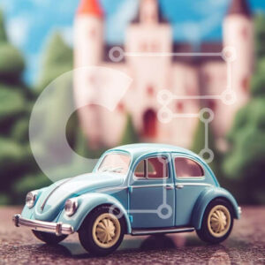 Intra Συλλεκτικό Ξύλινο Παζλ Plywood  4mm - Παιχνίδι Volkswagen Beetle Car στο Κάστρο Σε Ξύλινο Κουτί - Διαστάσεις Puzzle: 10x10 cm – 25 κομμάτια