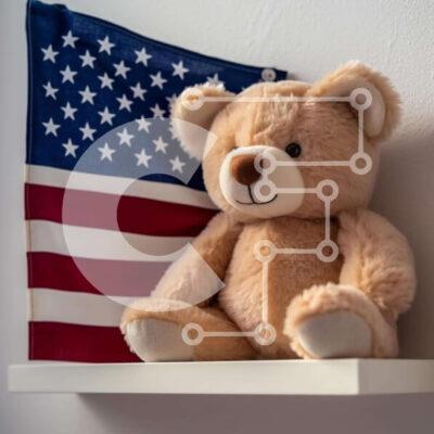 Intra Συλλεκτικό Ξύλινο Παζλ Plywood  4mm - Αρκουδάκι και επίδειξη αμερικανικής σημαίας Σε Ξύλινο Κουτί - Διαστάσεις: 10x10 cm – 25 κομμάτια - Image 1