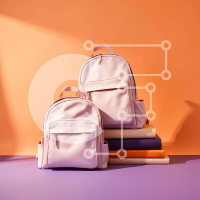 Intra Συλλεκτικό Ξύλινο Παζλ Plywood  4mm - Παστέλ ροζ σακίδια πλάτης σε στοίβες βιβλίων Σε Ξύλινο Κουτί - Διαστάσεις: 10x10 cm – 25 κομμάτια - Image 1