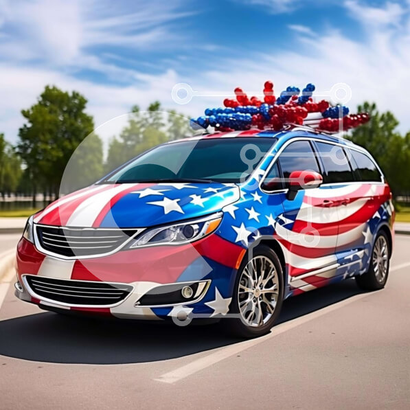 Intra Συλλεκτικό Ξύλινο Παζλ Plywood  4mm - Εορταστικό αυτοκίνητο 4ης ​​Ιουλίου Σε Ξύλινο Κουτί - Διαστάσεις: 10x10 cm – 25 κομμάτια