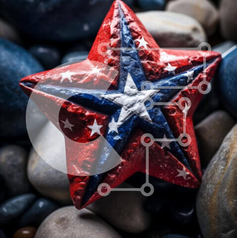 Intra Συλλεκτικό Ξύλινο Παζλ Plywood 4mm - Κόκκινο, λευκό και μπλε αντικείμενο σε σχήμα αστεριού σε βράχους Σε Ξύλινο Κουτί - Διαστάσεις Puzzle: 10x10 cm – 25 κομμάτια - Image 1