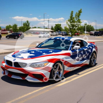 Intra Συλλεκτικό Ξύλινο Παζλ Plywood  4mm - Κόκκινο, λευκό και μπλε σπορ αυτοκίνητο με μοτίβο αμερικανικής σημαίας Σε Ξύλινο Κουτί - Διαστάσεις Puzzle: 10x10 cm – 25 κομμάτια - Image 1