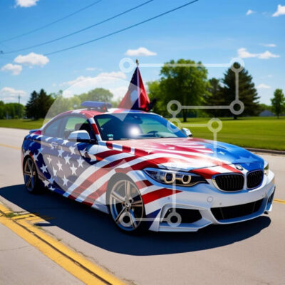 Intra Συλλεκτικό Ξύλινο Παζλ Plywood  4mm - Αυτοκίνητο με αμερικανική σημαία που οδηγεί στο δρόμο Σε Ξύλινο Κουτί - Διαστάσεις Puzzle: 10x10 cm – 25 κομμάτια - Image 1