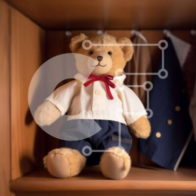 Intra Συλλεκτικό Ξύλινο Παζλ Plywood 4mm - Καφέ αρκουδάκι Sailor στολή σε ξύλινα ράφια Σε Ξύλινο Κουτί - Διαστάσεις: 10x10 cm – 25 κομμάτια - Image 1