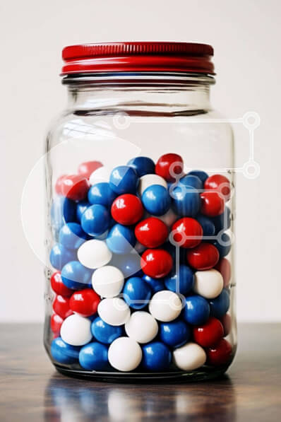 Intra Συλλεκτικό Ξύλινο Παζλ Plywood  4mm - Κόκκινα, λευκά και μπλε ζαχαρωτά σε ένα βάζο Σε Ξύλινο Κουτί - Διαστάσεις Puzzle: 10x10 cm – 25 κομμάτια