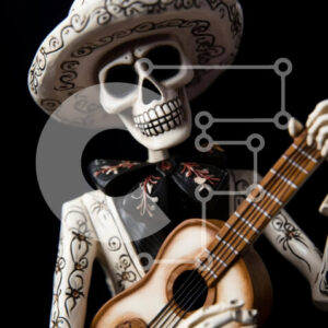 Intra Συλλεκτικό Ξύλινο Παζλ Plywood  4mm - Παραδοσιακός μεξικάνικος σκελετός με κιθάρα Σε Ξύλινο Κουτί - Διαστάσεις: 10x10 cm – 25 κομμάτια