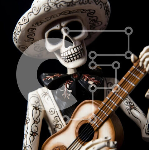 Intra Συλλεκτικό Ξύλινο Παζλ Plywood 4mm - Παραδοσιακός μεξικάνικος σκελετός με κιθάρα Σε Ξύλινο Κουτί - Διαστάσεις: 10x10 cm – 25 κομμάτια - Image 1