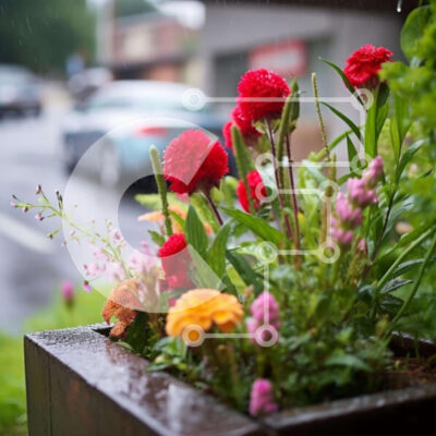 Intra Συλλεκτικό Ξύλινο Παζλ Plywood  4mm - Πολύχρωμα λουλούδια  Σε Ξύλινο Κουτί με βροχή και αυτοκίνητο που περνάει Σε Ξύλινο Κουτί - Διαστάσεις: 10x10 cm – 25 κομμάτια - Image 1