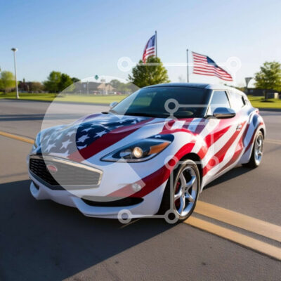 Intra Συλλεκτικό Ξύλινο Παζλ Plywood  4mm - Λευκό σπορ αυτοκίνητο με αμερικανική σημαία Σε Ξύλινο Κουτί - Διαστάσεις Puzzle: 10x10 cm – 25 κομμάτια - Image 1