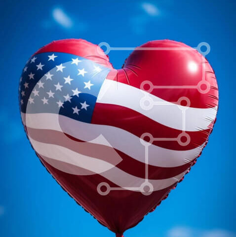 Intra Συλλεκτικό Ξύλινο Παζλ Plywood 4mm - Μπαλόνι αμερικανικής σημαίας σε σχήμα καρδιάς Σε Ξύλινο Κουτί - Διαστάσεις: 10x10 cm – 25 κομμάτια - Image 1