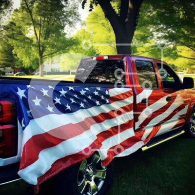 Intra Συλλεκτικό Ξύλινο Παζλ Plywood 4mm - Κόκκινο φορτηγό με αμερικανικές σημαίες Σε Ξύλινο Κουτί - Διαστάσεις Puzzle: 10x10 cm – 25 κομμάτια - Image 1