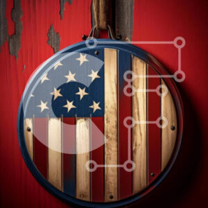 Intra Συλλεκτικό Ξύλινο Παζλ Plywood  4mm - Τηγάνι σε σχήμα αμερικανικής σημαίας σε κόκκινο ξύλινο τοίχο Σε Ξύλινο Κουτί - Διαστάσεις Puzzle: 10x10 cm – 25 κομμάτια