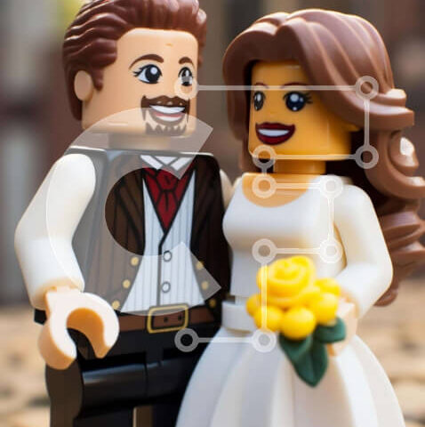 Intra Συλλεκτικό Ξύλινο Παζλ Plywood  4mm - Ζευγάρι γάμου Lego με λευκή ενδυμασία με κίτρινο λουλούδι Σε Ξύλινο Κουτί - Διαστάσεις Puzzle: 10x10 cm – 25 κομμάτια - Image 1