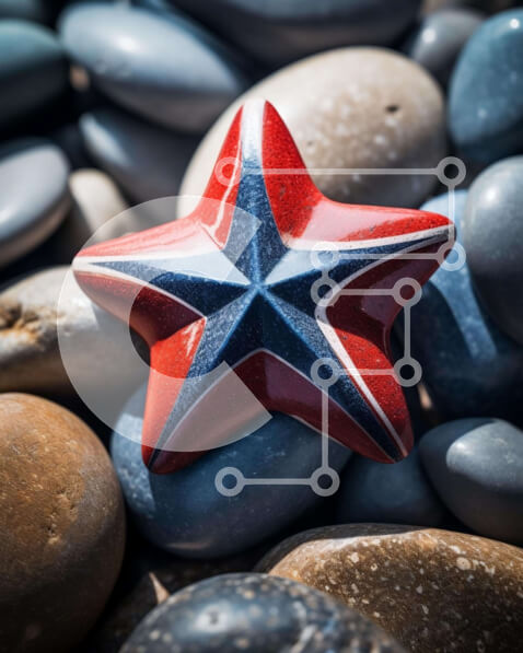 Intra Συλλεκτικό Ξύλινο Παζλ Plywood  4mm - Διακοσμητικό κόκκινο, μπλε και λευκό αστέρι σε γκρίζους βράχους Σε Ξύλινο Κουτί - Διαστάσεις Puzzle: 10x10 cm – 25 κομμάτια