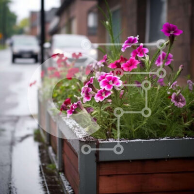 Intra Συλλεκτικό Ξύλινο Παζλ Plywood  4mm - Ξύλινο κουτί λουλουδιών με ροζ και μωβ λουλούδια και ομπρέλα σε παράθυρο αυτοκινήτου Σε Ξύλινο Κουτί - Διαστάσεις: 10x10 cm – 25 κομμάτια - Image 1