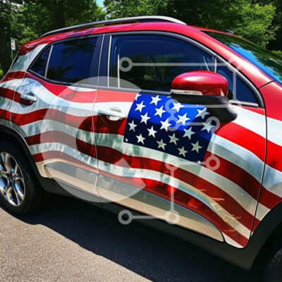 Intra Συλλεκτικό Ξύλινο Παζλ Plywood  4mm - Πατριωτικό κόκκινο, λευκό και μπλε SUV με αμερικανική σημαία Σε Ξύλινο Κουτί - Διαστάσεις Puzzle: 10x10 cm – 25 κομμάτια - Image 1