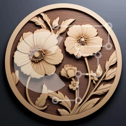 Intra Συλλεκτικό Ξύλινο Παζλ Plywood  4mm - Κυκλική Ξύλινη Πλακέτα με Floral σχέδιο Σε Ξύλινο Κουτί - Διαστάσεις: 10x10 cm – 25 κομμάτια - Image 1