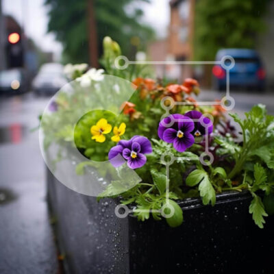 Intra Συλλεκτικό Ξύλινο Παζλ Plywood  4mm - Μαύρο φυτευτή με πολύχρωμα λουλούδια και αυτοκίνητο στην οδό Σε Ξύλινο Κουτί - Διαστάσεις: 10x10 cm – 25 κομμάτια - Image 1