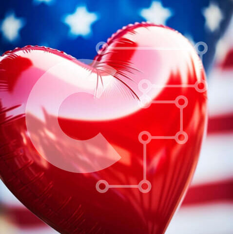 Intra Συλλεκτικό Ξύλινο Παζλ Plywood 4mm - Μπαλόνι σε σχήμα καρδιάς με αμερικανική σημαία Σε Ξύλινο Κουτί - Διαστάσεις: 10x10 cm – 25 κομμάτια - Image 1