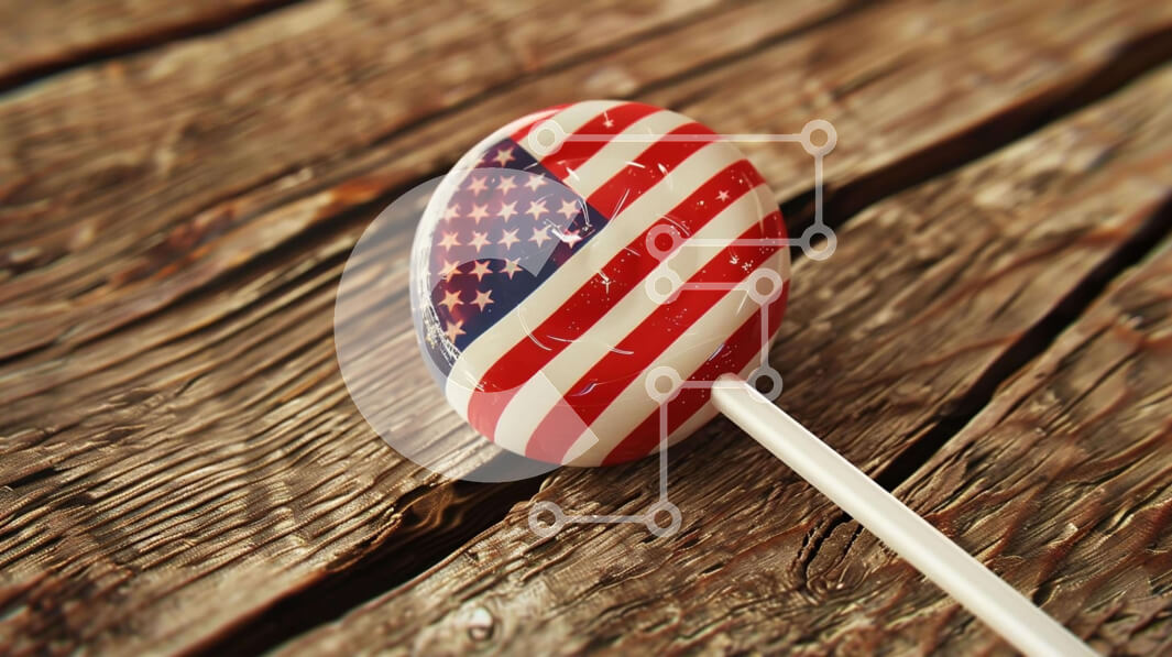 Intra Συλλεκτικό Ξύλινο Παζλ Plywood  4mm - Γλειφιτζούρι σε σχήμα αμερικανικής σημαίας σε ξύλινη επιφάνεια Σε Ξύλινο Κουτί - Διαστάσεις: 10x10 cm – 25 κομμάτια