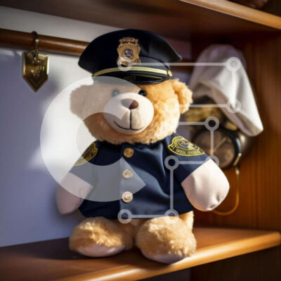 Intra Συλλεκτικό Ξύλινο Παζλ Plywood  4mm - Αρκουδάκι με στολή αξιωματικού στα ράφια με ρολόγια και ρολόγια Σε Ξύλινο Κουτί - Διαστάσεις: 10x10 cm – 25 κομμάτια - Image 1