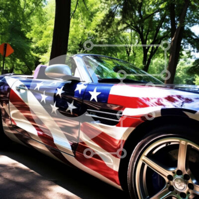 Intra Συλλεκτικό Ξύλινο Παζλ Plywood 4mm - Πατριωτικό σπορ αυτοκίνητο με σχέδιο αμερικανικής σημαίας Σε Ξύλινο Κουτί - Διαστάσεις Puzzle: 10x10 cm – 25 κομμάτια - Image 1